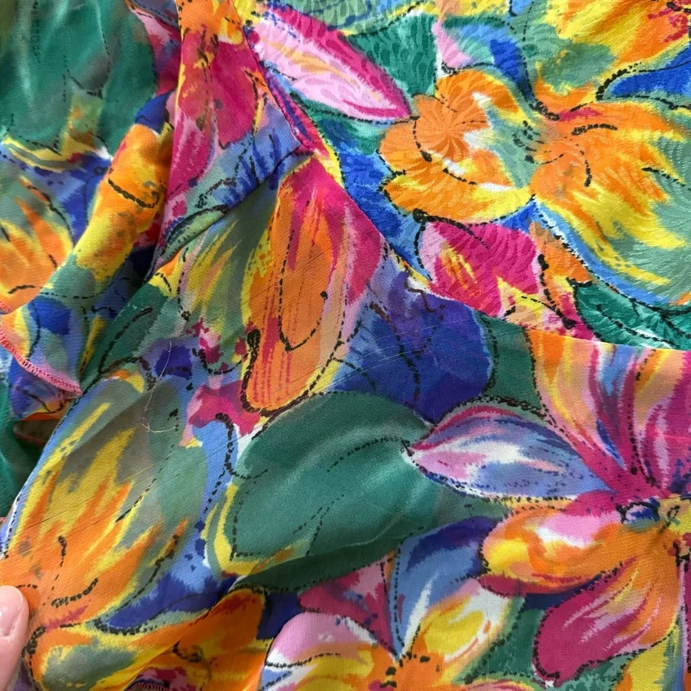 Vintage Tropical Floral Silky Satin Sheer Slip Nightgown Dress‎ - Picture 5 of 5